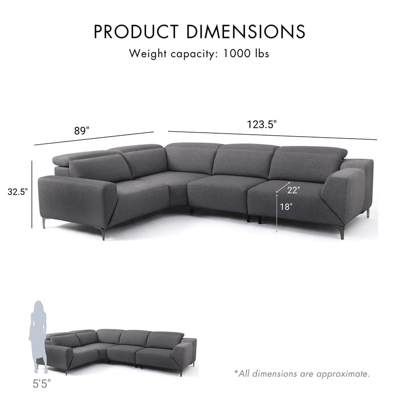 Furniture of America Kirel Fabric Swivel Arm L-Shaped Gray Power Sectional