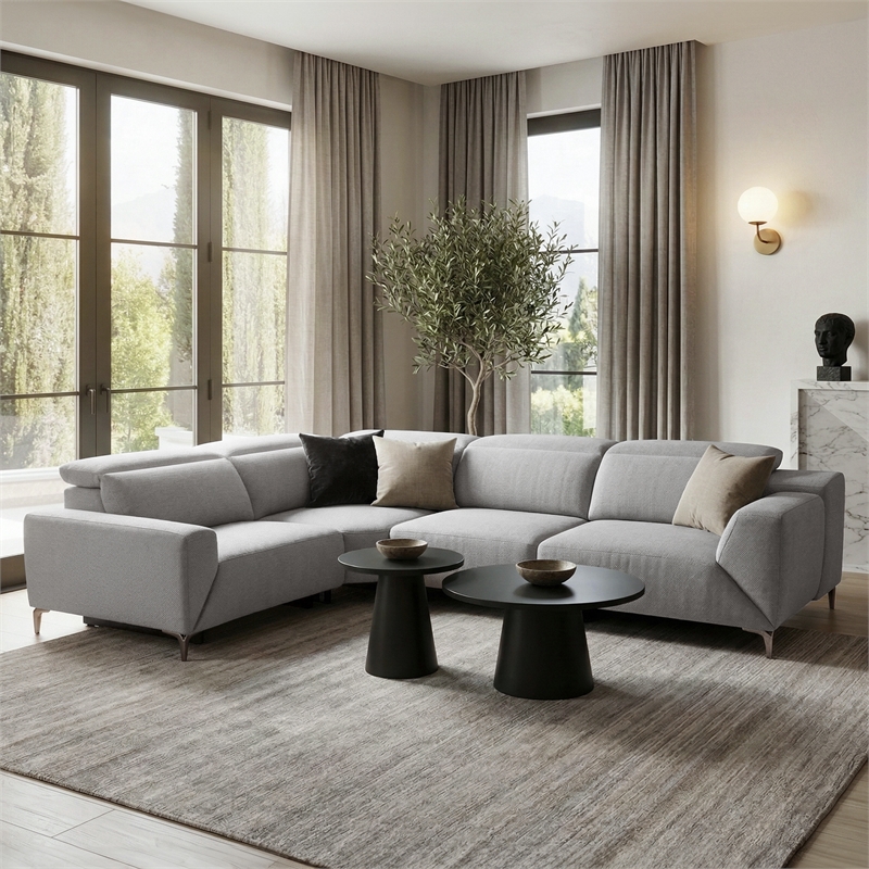 Furniture of America Kirel Fabric Swivel Arm L-Shaped Light Gray Power Sectional