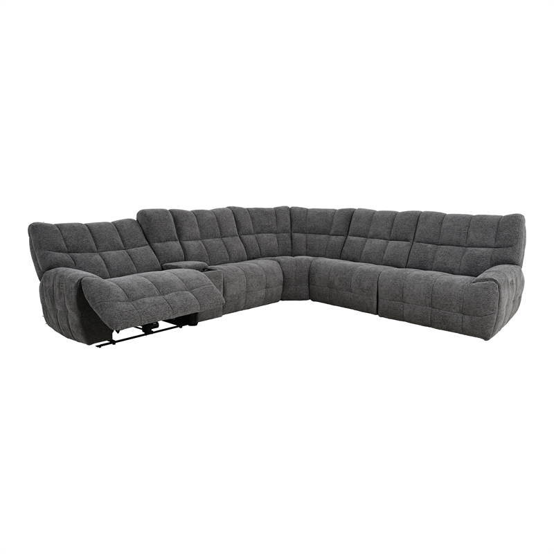 Furniture of America Tavie Chenille L-Shaped Power Sectional with USB in Gray