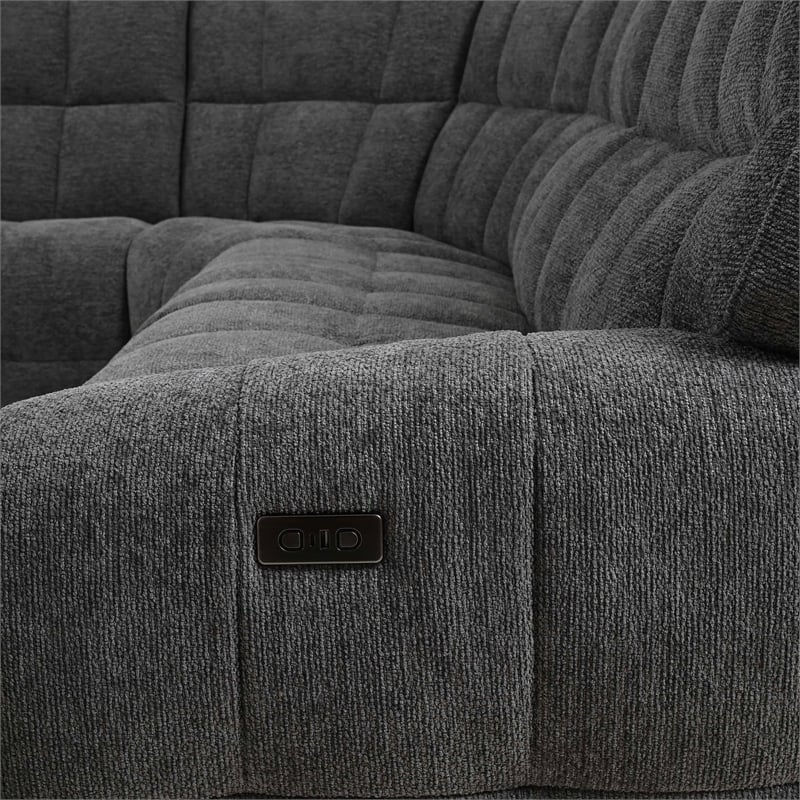 Furniture of America Tavie Chenille L-Shaped Power Sectional with USB in Gray