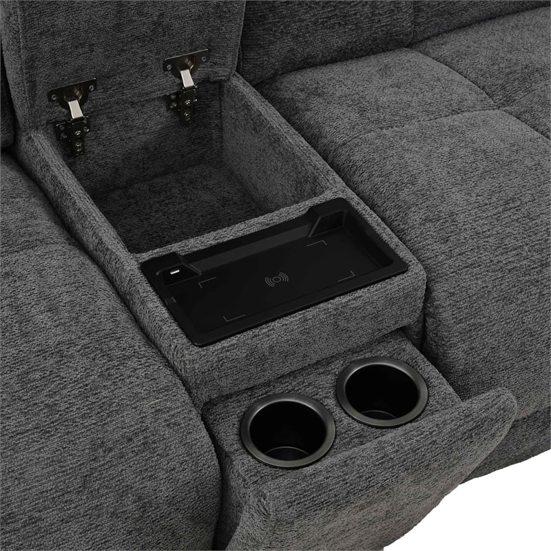 Furniture of America Tavie Chenille L-Shaped Power Sectional with USB in Gray