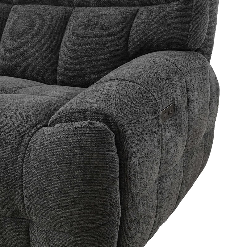 Furniture of America Tavie Chenille L-Shaped Power Sectional with USB in Gray