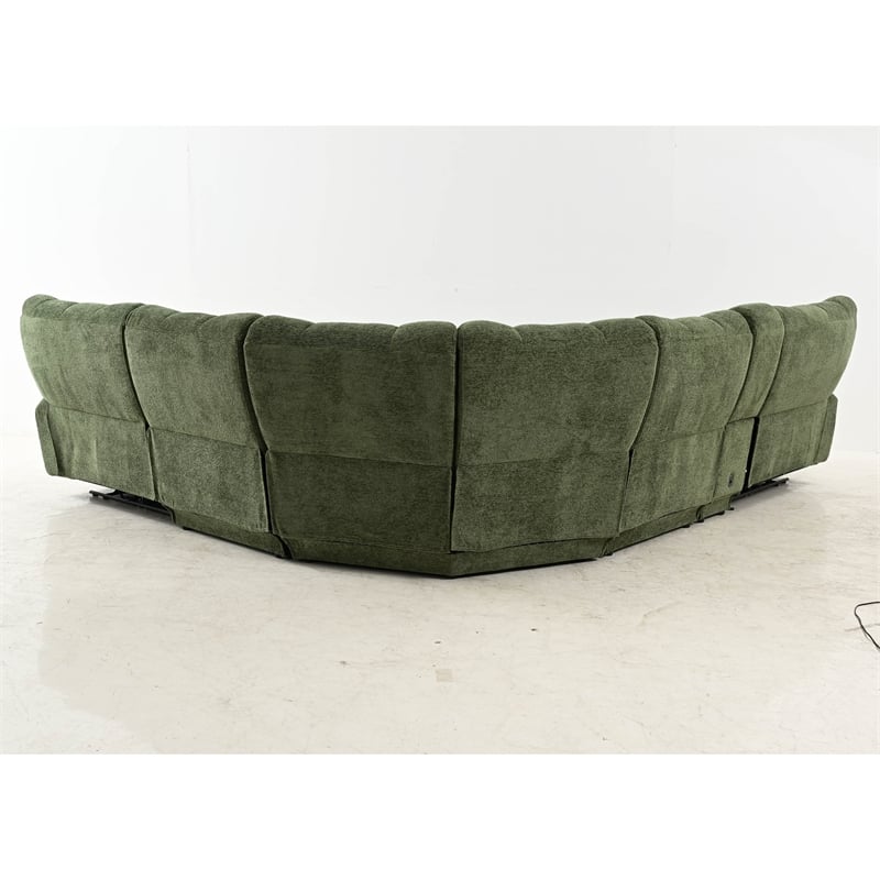Furniture of America Tavie Chenille L-Shaped Power Sectional with USB in Green