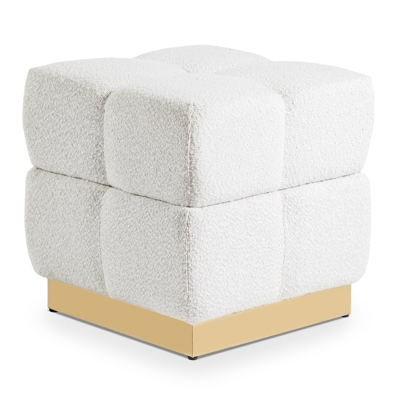 Furniture of America Renzo Fabric Upholstered Square Storage Stool in Beige