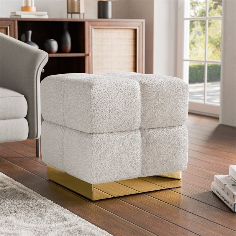 Furniture of America Renzo Fabric Upholstered Square Storage Stool in Beige