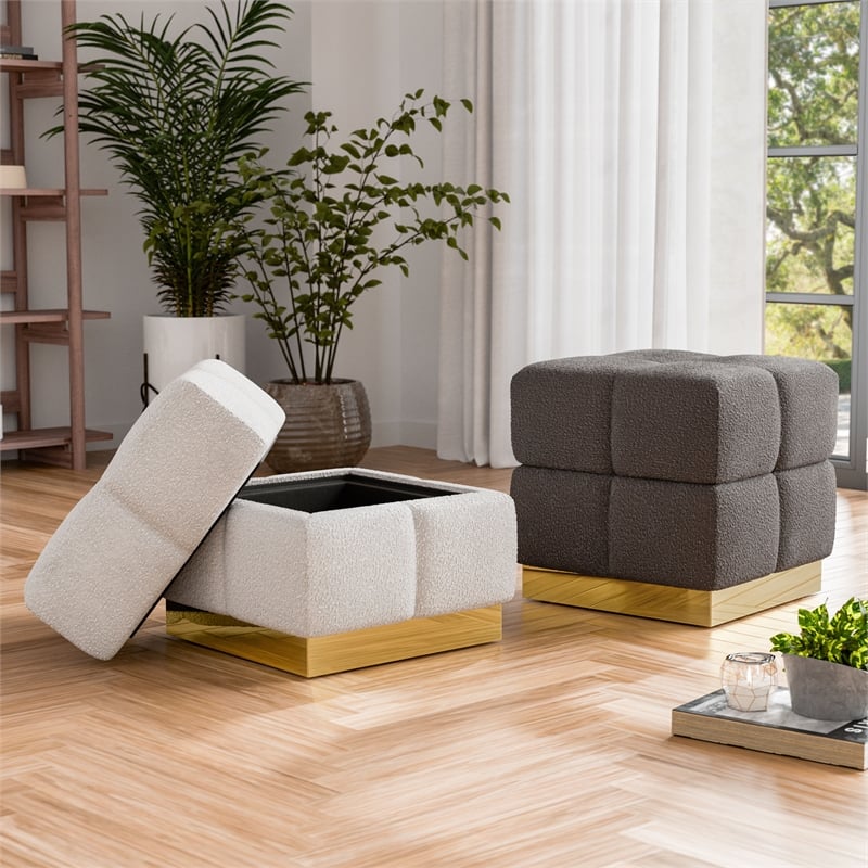 Furniture of America Renzo Fabric Upholstered Square Storage Stool in Beige