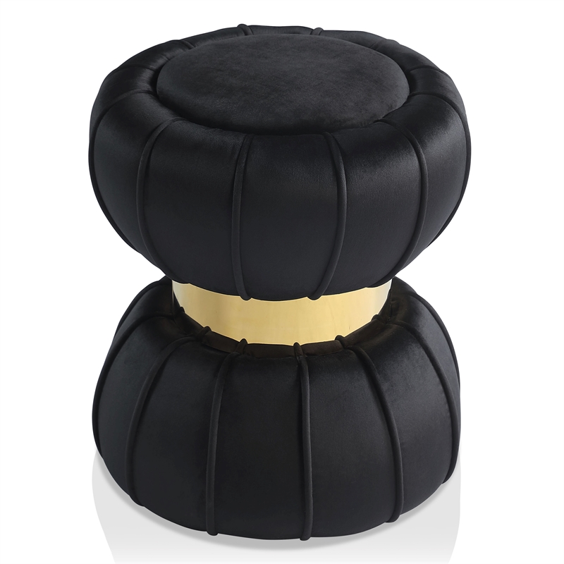 Furniture of America Magnus Velvet Round Bow Tie Design Stool in Black