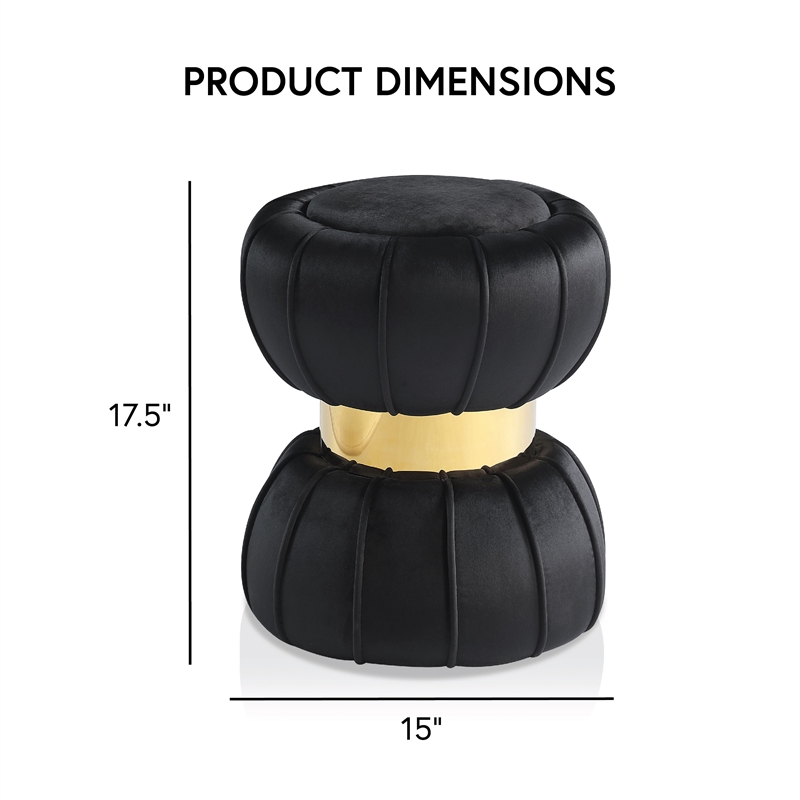 Furniture of America Magnus Velvet Round Bow Tie Design Stool in Black