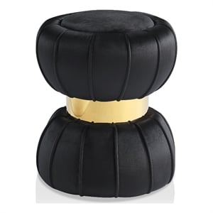 Furniture of America Magnus Velvet Round Bow Tie Design Stool in Black