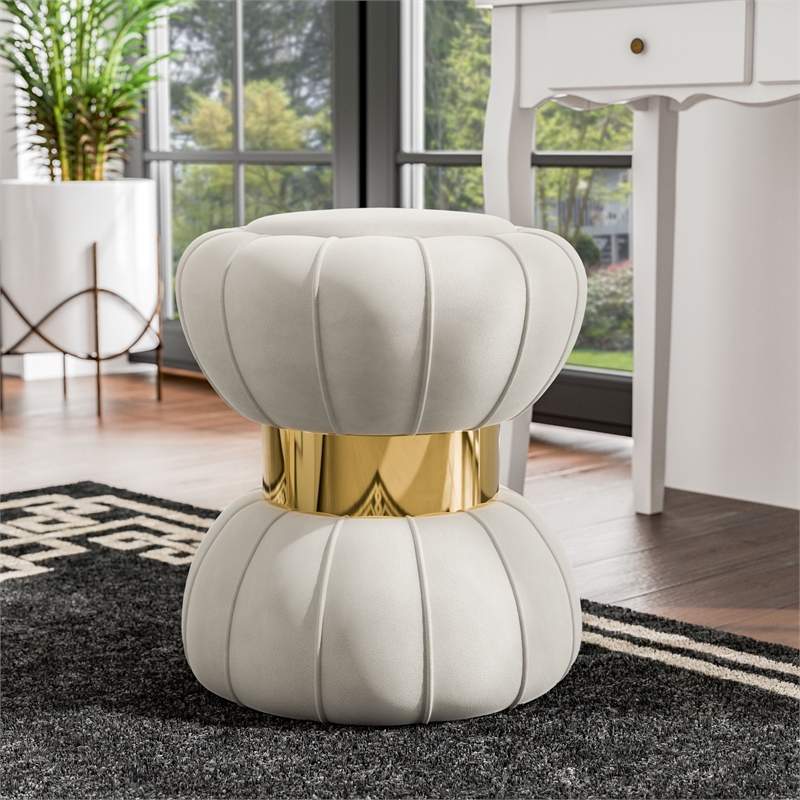 Furniture of America Magnus Velvet Round Bow Tie Design Stool in White