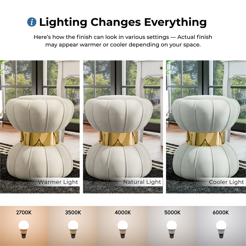 Furniture of America Magnus Velvet Round Bow Tie Design Stool in White