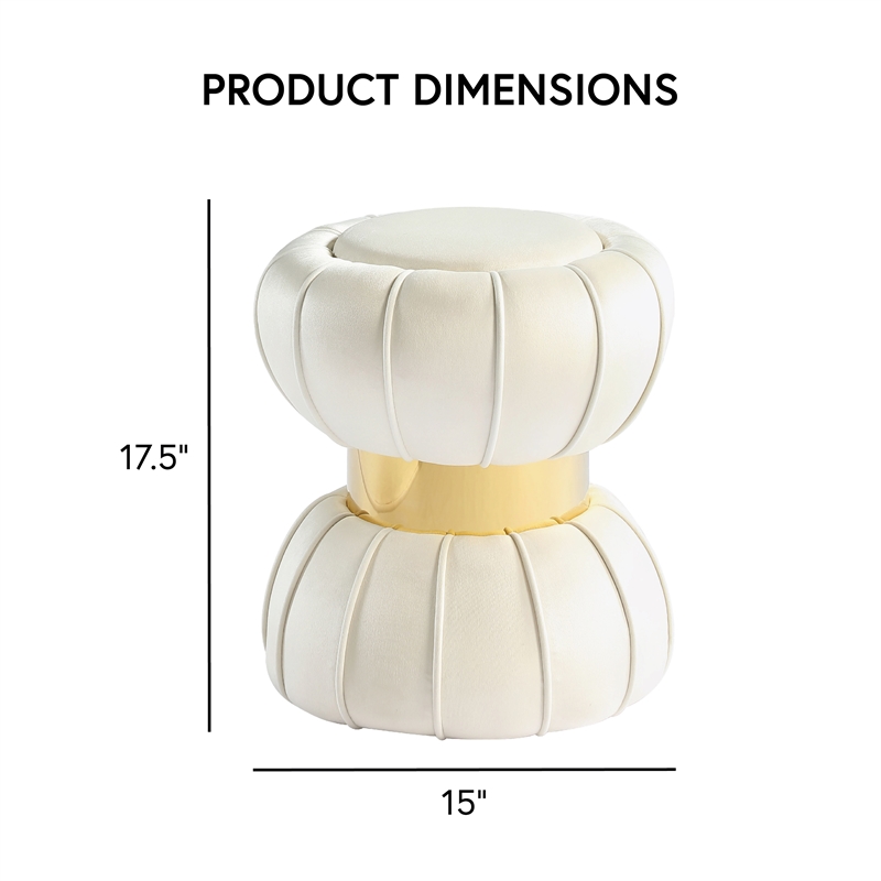 Furniture of America Magnus Velvet Round Bow Tie Design Stool in White