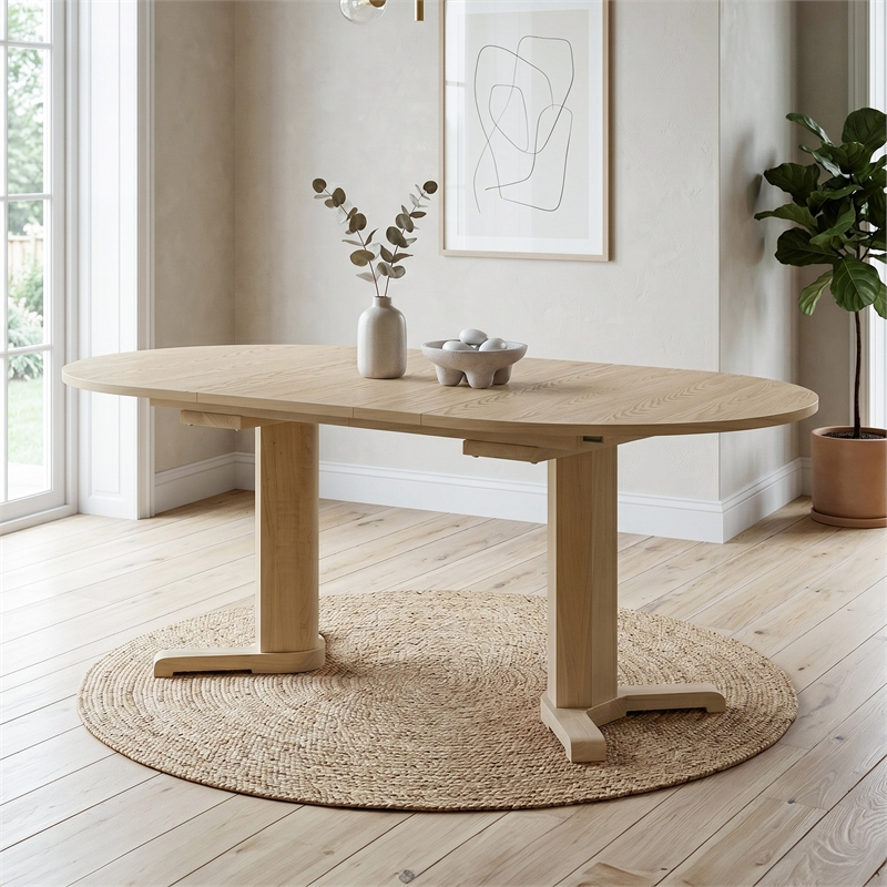 Furniture of America Alakez Solid Wood Extendable Oval Dining Table in Oak