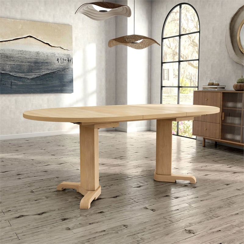 Furniture of America Alakez Solid Wood Extendable Oval Dining Table in Oak