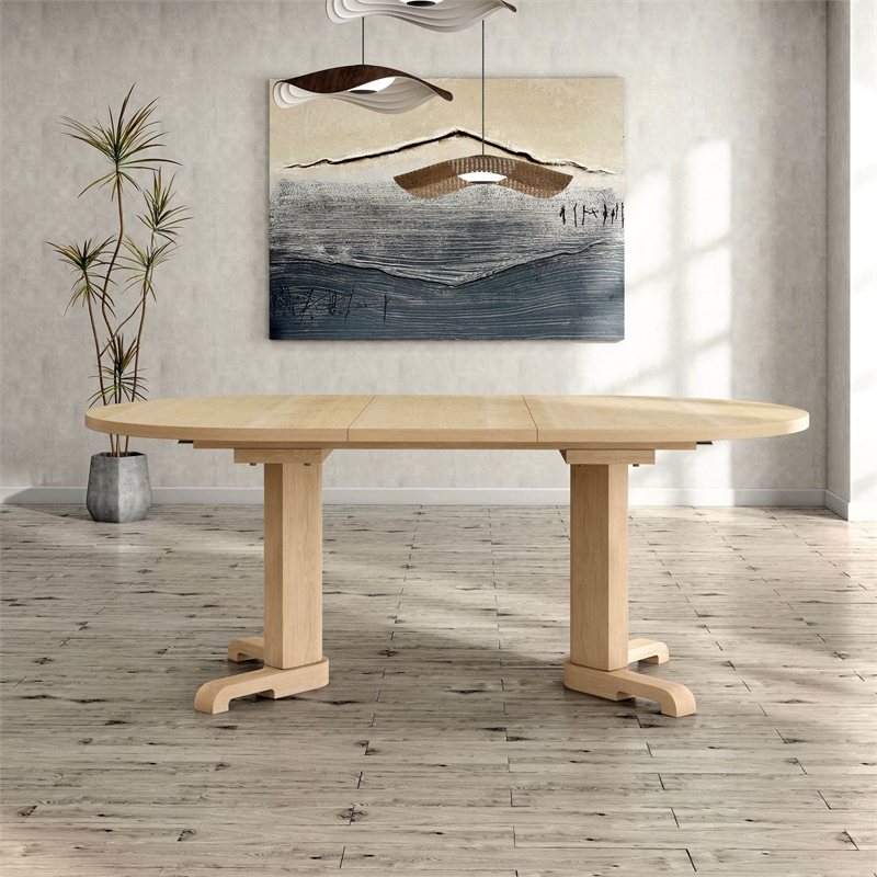 Furniture of America Alakez Solid Wood Extendable Oval Dining Table in Oak