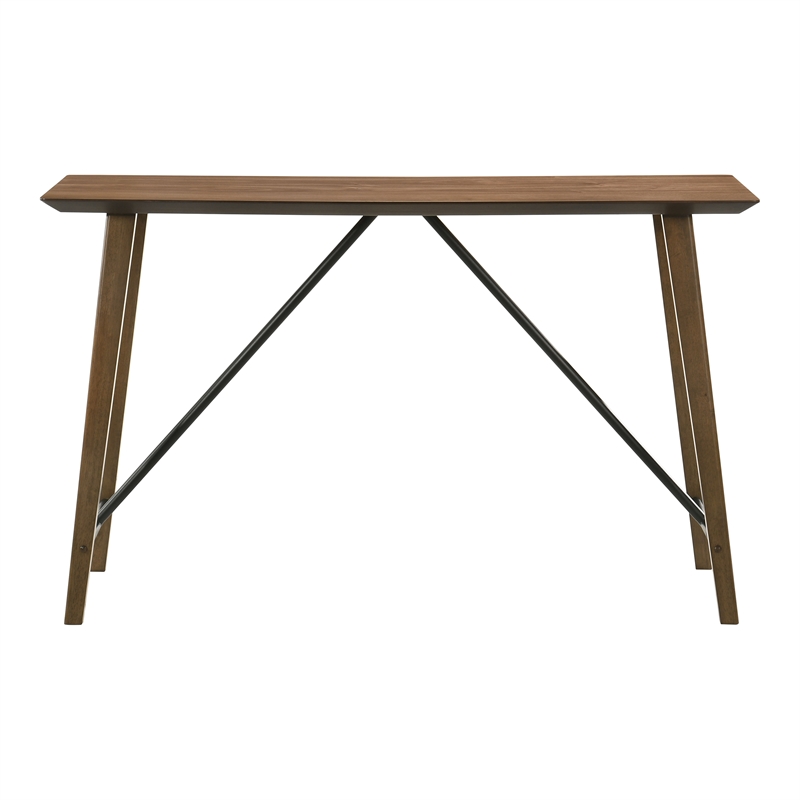 Furniture of America Hemat Solid Wood Trestle Counter Dining Table in Walnut