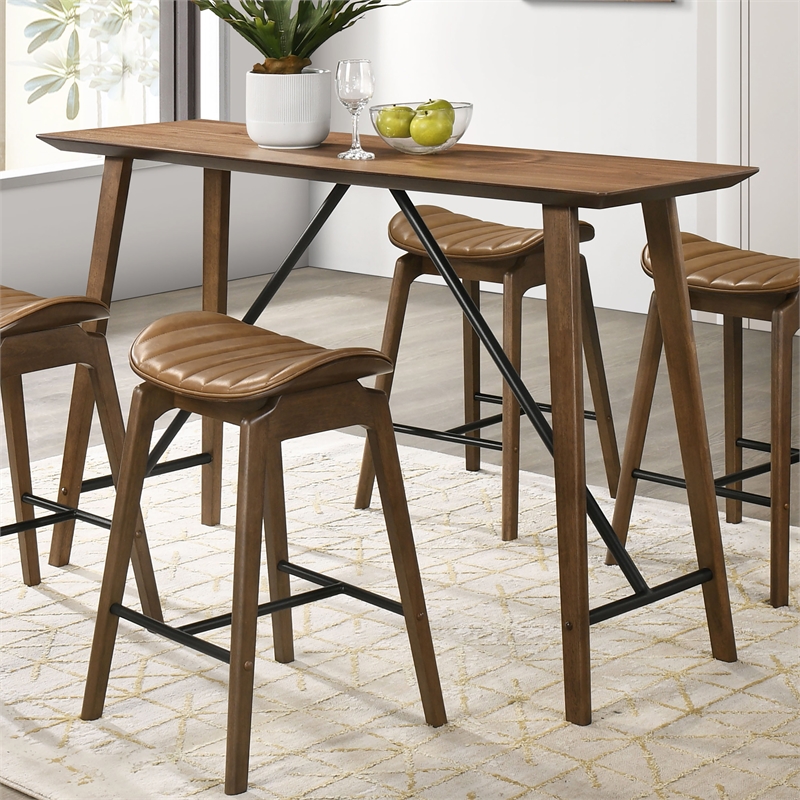 Furniture of America Hemat Solid Wood Trestle Counter Dining Table in Walnut