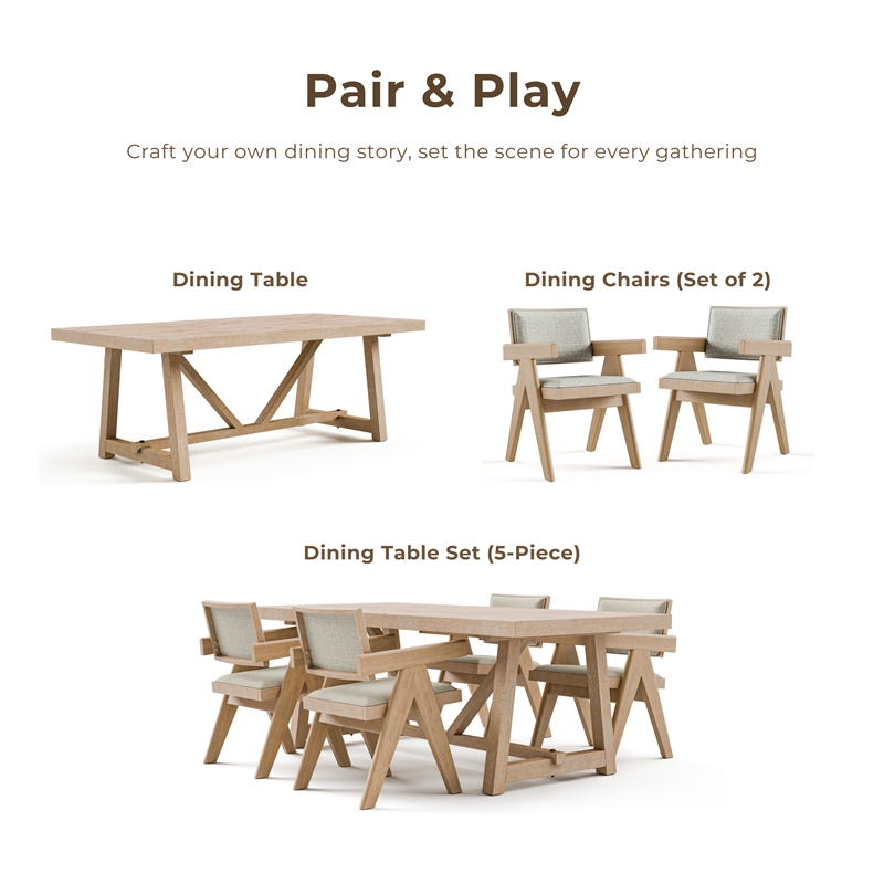 Furniture of America Wellen Solid Wood Trestle Base Dining Table in Oak