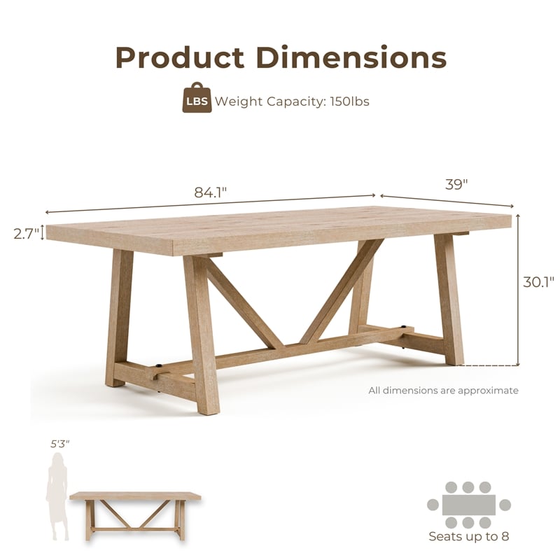Furniture of America Wellen Solid Wood Trestle Base Dining Table in Oak