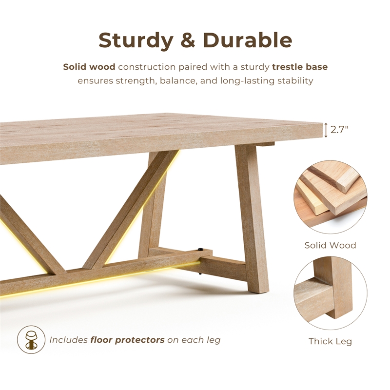 Furniture of America Wellen Solid Wood Trestle Base Dining Table in Oak