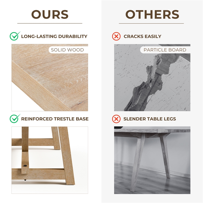 Furniture of America Wellen Solid Wood Trestle Base Dining Table in Oak