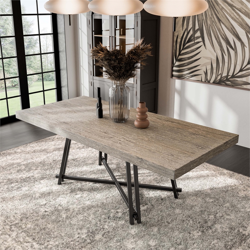 Furniture of America Lestara Wood Top and Metal Trestle Base Black Dining Table