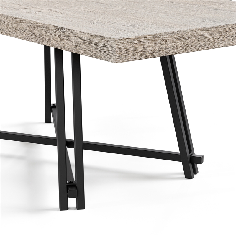 Furniture of America Lestara Wood Top and Metal Trestle Base Black Dining Table
