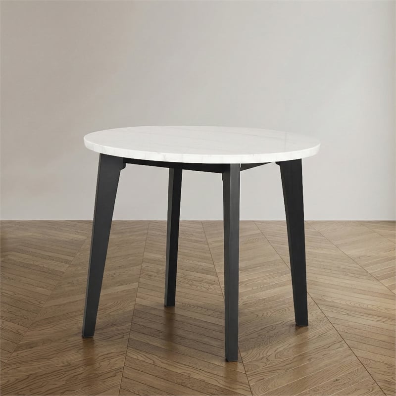 Furniture of America Isolde Marble Top Round Counter Dining Table in Black