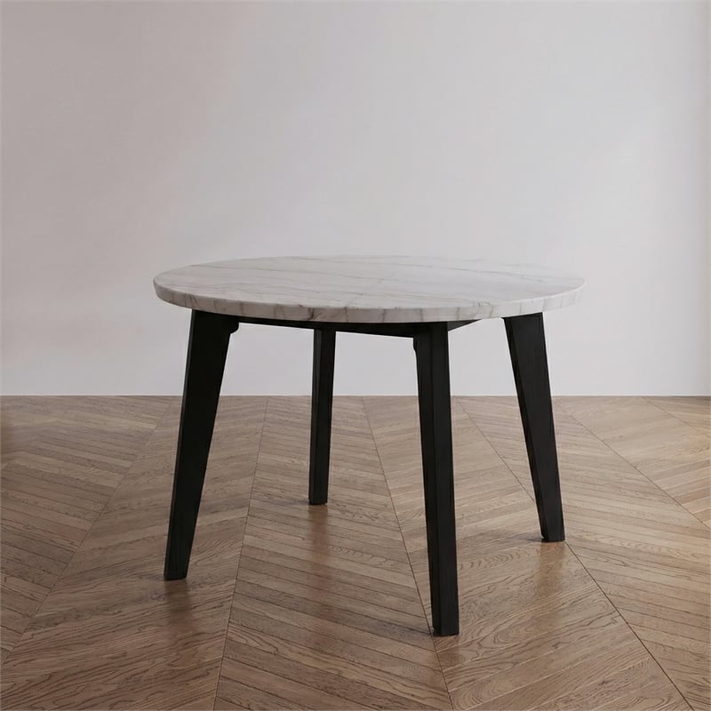 Furniture of America Isolde Marble Top Round Dining Table in Black