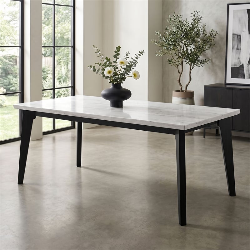 Furniture of America Isolde Marble Top Rectangular Dining Table in Black