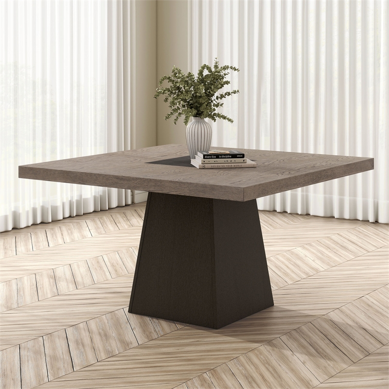 Furniture of America Demi Solid Wood Pedestal Square Dining Table in Dark Walnut