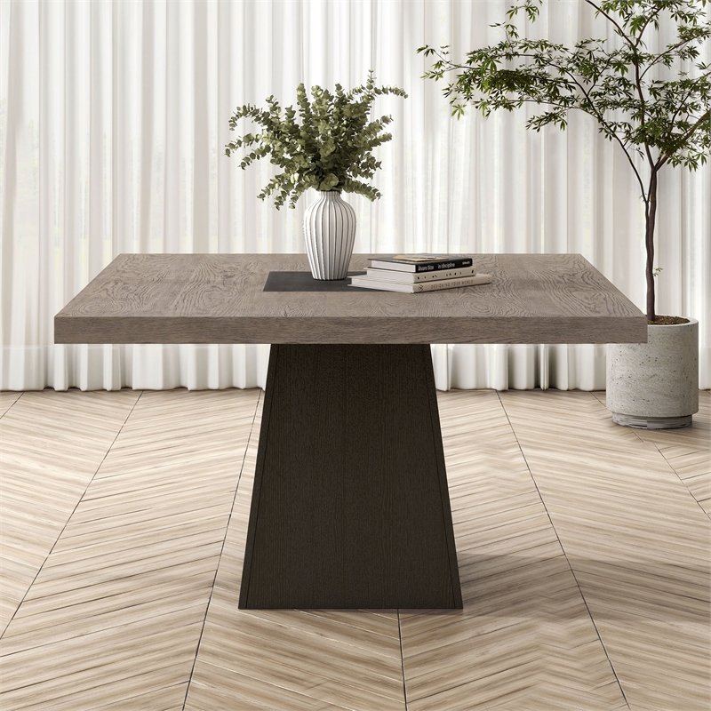Furniture of America Demi Solid Wood Pedestal Square Dining Table in Dark Walnut