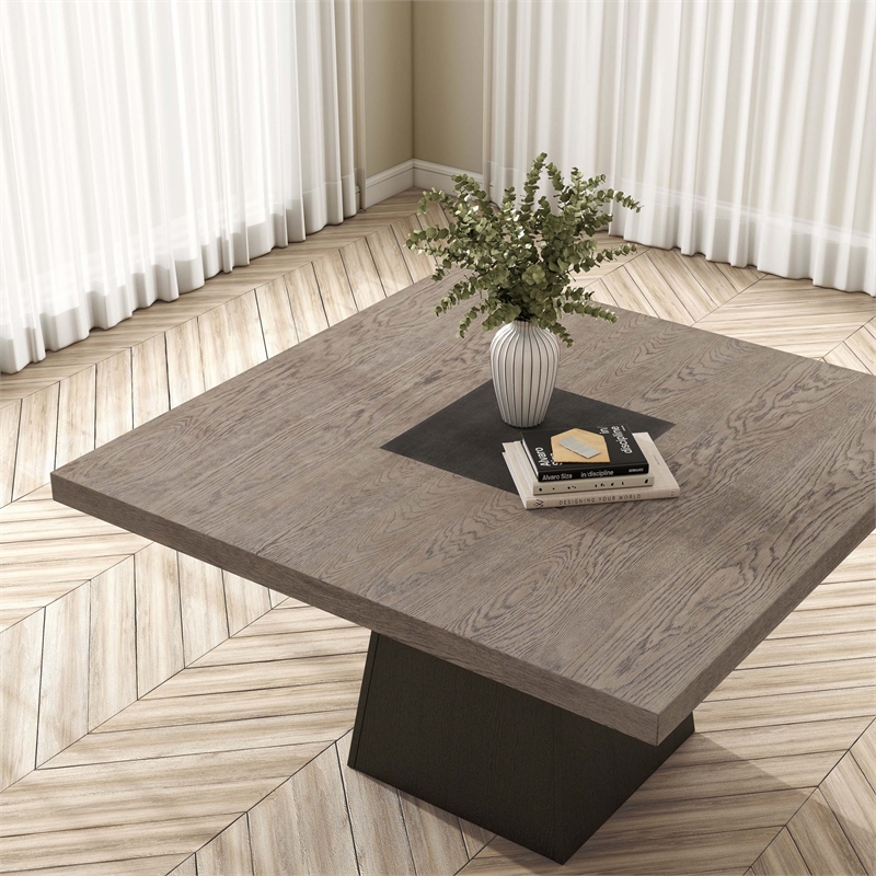 Furniture of America Demi Solid Wood Pedestal Square Dining Table in Dark Walnut