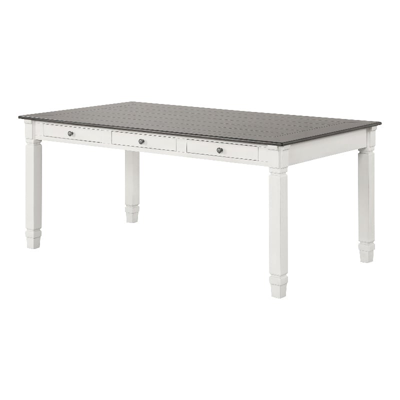 Furniture of America Monwar Solid Wood 3-Drawer Dining Table in White