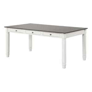 Furniture of America Monwar Solid Wood 3-Drawer Dining Table in White