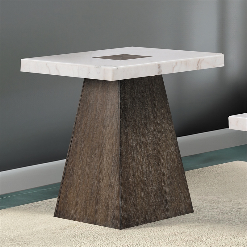 Furniture of America Rafferty Marble Top Square End Table in Dark Walnut
