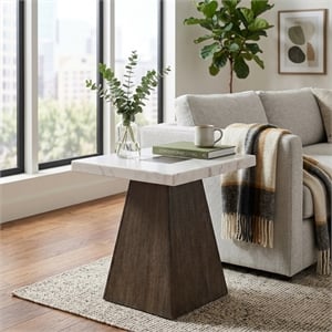 Furniture of America Rafferty Marble Top Square End Table in Dark Walnut