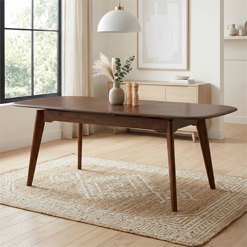 Furniture of America Nazaen Solid Wood Extendable Dining Table in Walnut