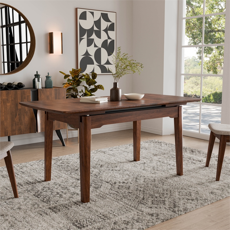 Furniture of America Nazaen Solid Wood Extendable Dining Table in Walnut