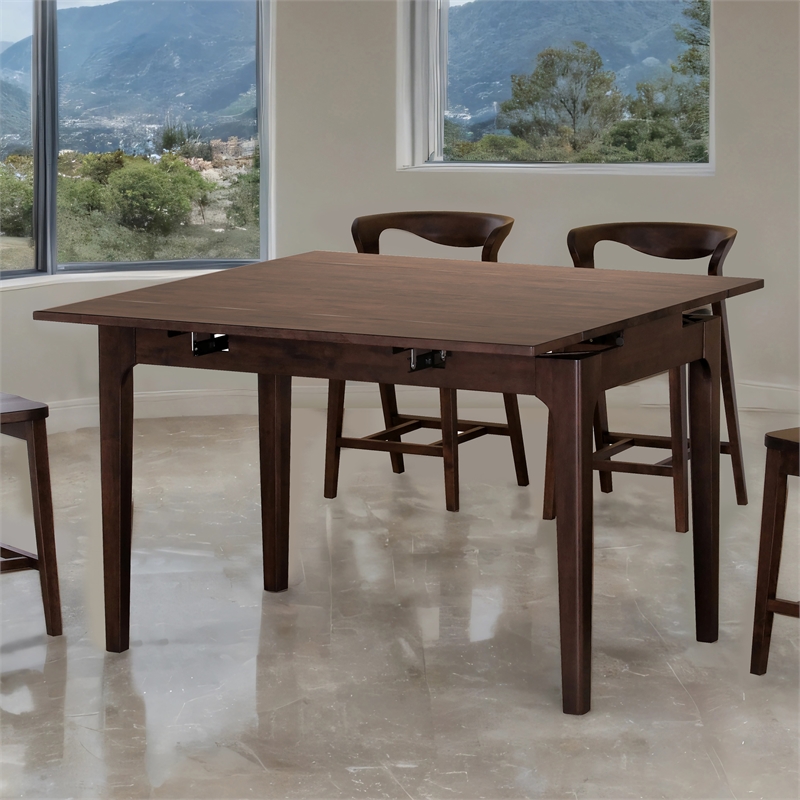 Furniture of America Nazaen Solid Wood Counter Dining Table with Leaf in Walnut