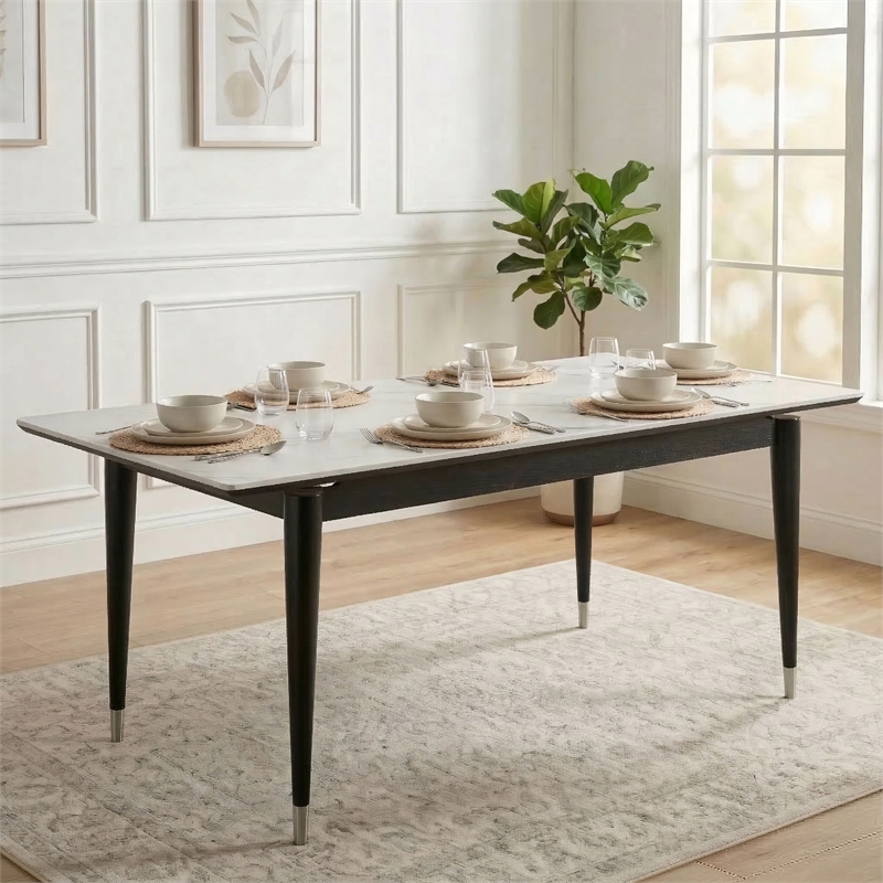Furniture of America Miranda Sintered Stone and Wood Top Dining Table in Black