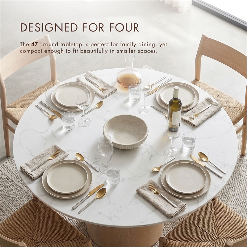 Furniture of America Sonya Wood and Faux Marble Top Round Dining Table in Brown