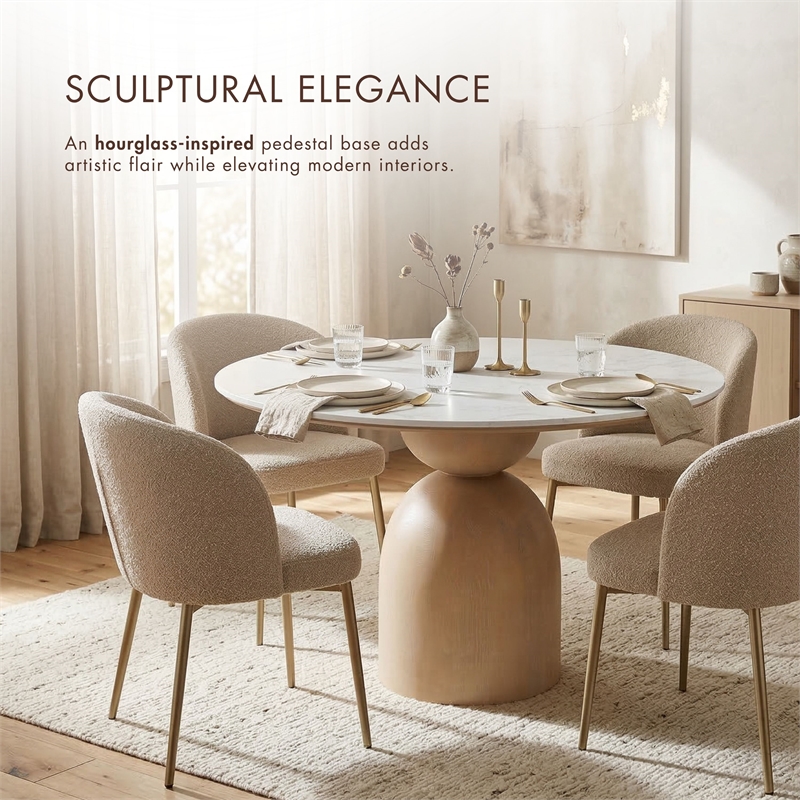 Furniture of America Sonya Wood and Faux Marble Top Round Dining Table in Brown