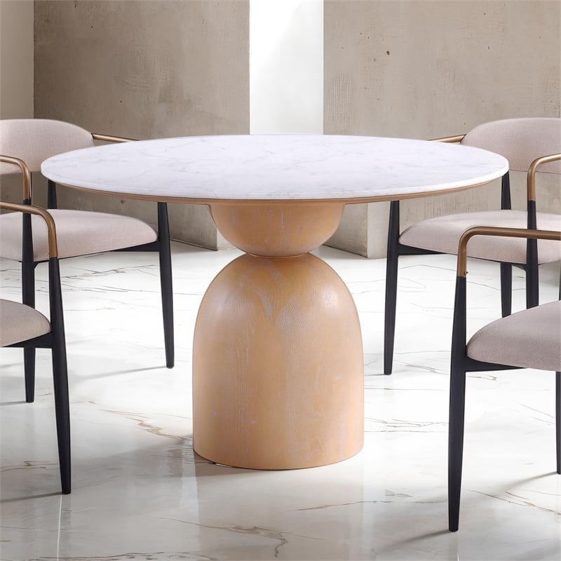 Furniture of America Sonya Wood and Faux Marble Top Round Dining Table in Brown