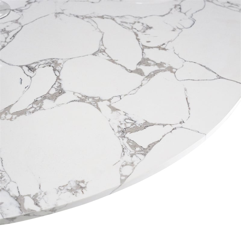 Furniture of America Sonya Wood and Faux Marble Top Round Dining Table in Brown