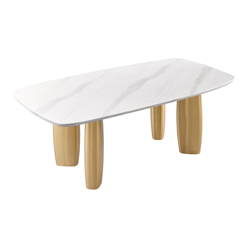 Furniture of America Gavora Steel and Sintered Stone Top Dining Table in White