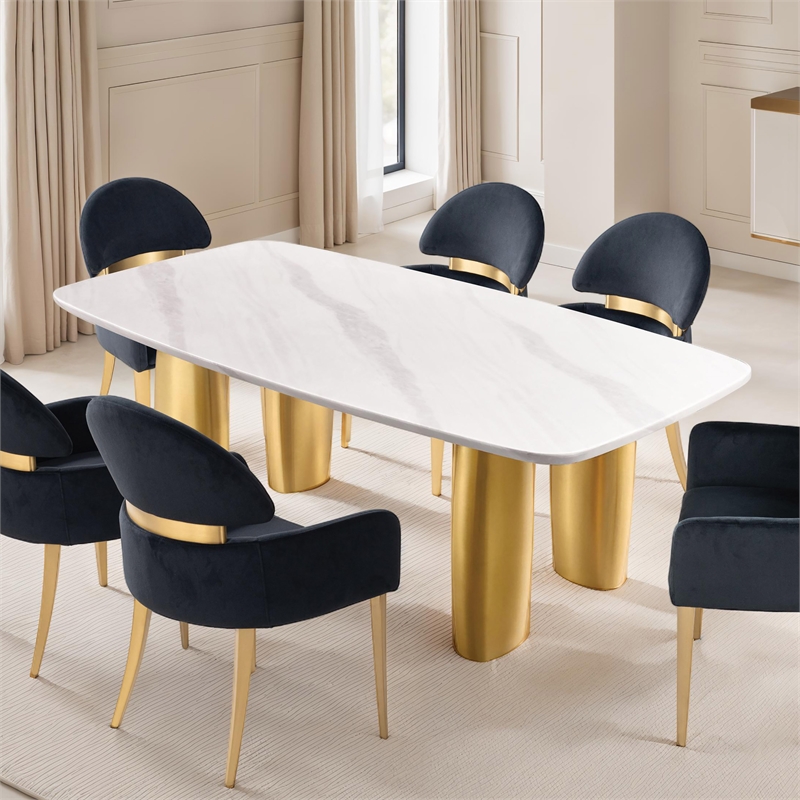 Furniture of America Gavora Steel and Sintered Stone Top Dining Table in White