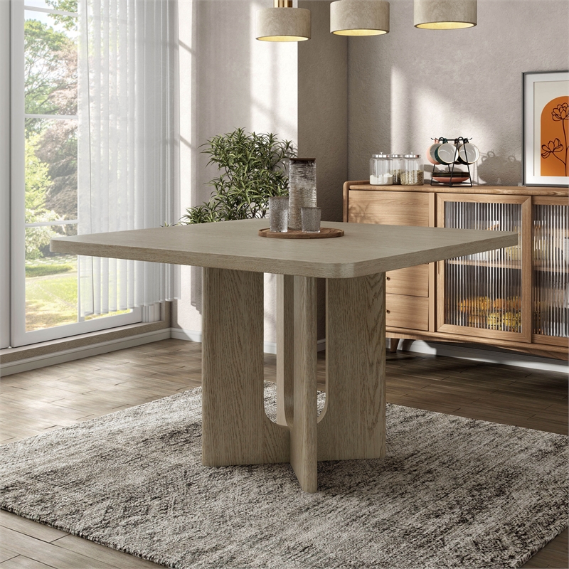 Furniture of America Selyra Solid Wood Pedestal Counter Dining Table in Oak