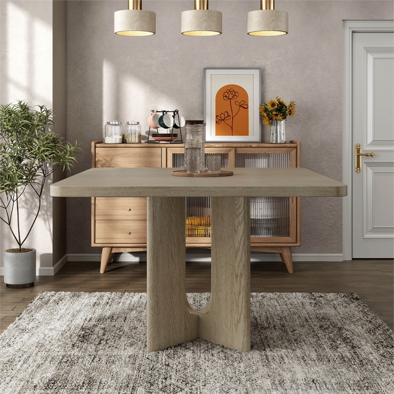 Furniture of America Selyra Solid Wood Pedestal Counter Dining Table in Oak