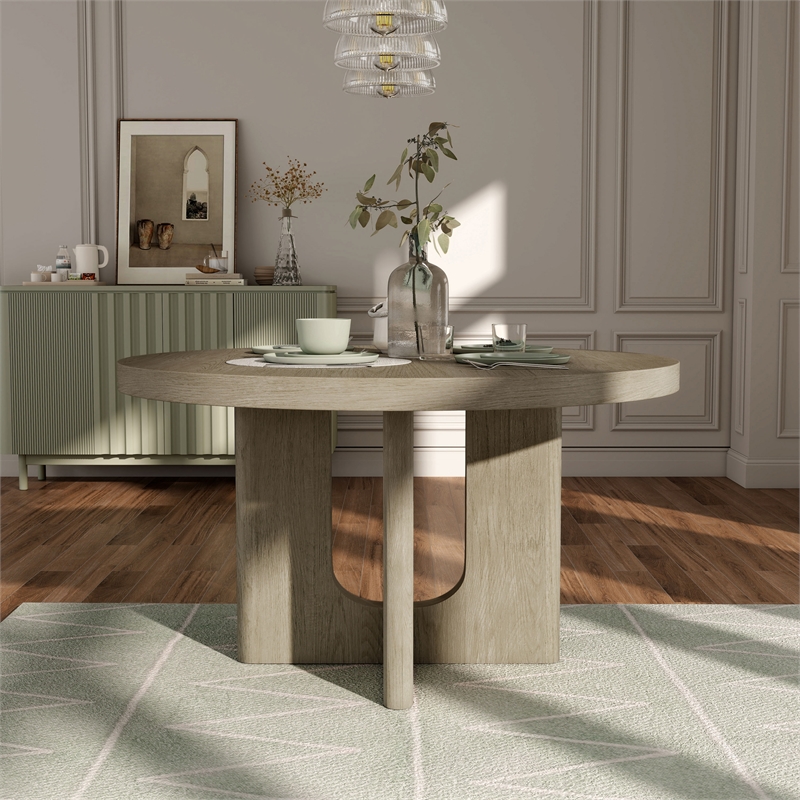 Furniture of America Selyra Solid Wood Pedestal Round Dining Table in Oak